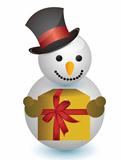 snowman with hat and gift
