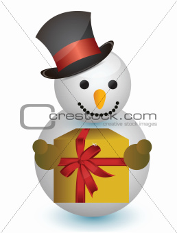 snowman with hat and gift