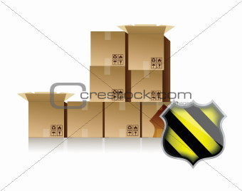 boxes and shield illustration design