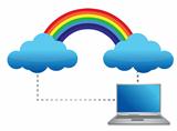 laptop cloud transferring files illustration