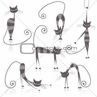 Graceful grey striped cats for your design 