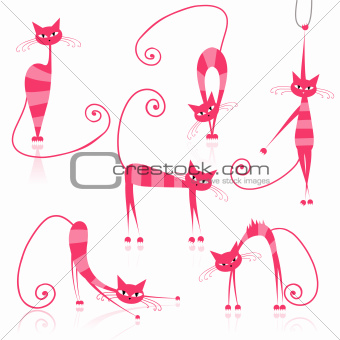 Graceful pink striped cats for your design 