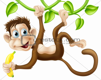 Monkey swinging with banana