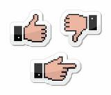 Pixel cursor icons - thumb up, like it, pointing hand