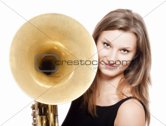 woman musician with french horn