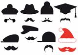 Mustache set with hats, vector 