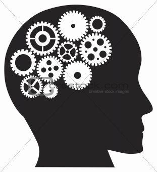 Human Head with Mechanical Gears Illustration