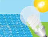 Solar Panels and Eco Light Bulb Illustration