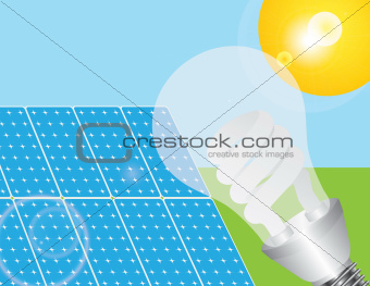 Solar Panels and Eco Light Bulb Illustration