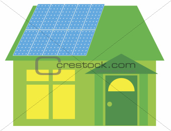 Solar Panels on Green House Illustration