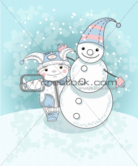Boy and snowman