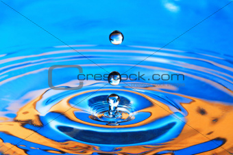 Blue- Orange Water Drop Splashing with Waves