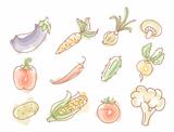 Vegetables colourful doodles set