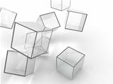 Abstract transparent glass cubes on a white background
