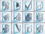metallic symbols in blue frames on a white background