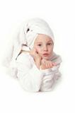 young girl in white towel and bath robe