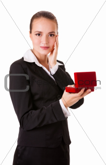 Happy business woman with a gift