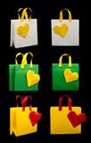 Shopping bags with heart. Isolated origami