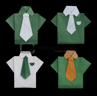 Set of isolated paper made shirts.