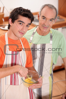 Grandfather and grandson in the kitchen