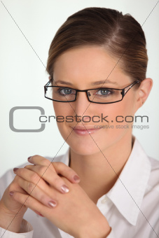 Blonde woman with glasses