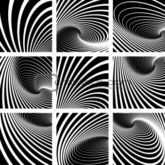 Illusion of vortex motion. Abstract backgrounds set.