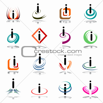 Abstract icons with letter "i". Design elements set.