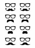 Geek glasses and moustache or mustache vector icons