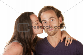 Woman Kissing Calm Man