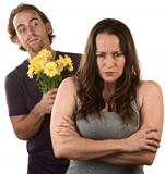 Angry Woman and Man with Flowers
