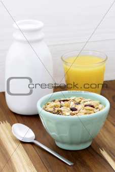 Delicious and healthy muesli with fresh milk 