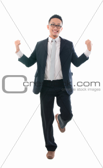 asian business male jumping in joy