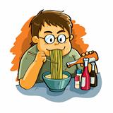 Man Eating Noodles