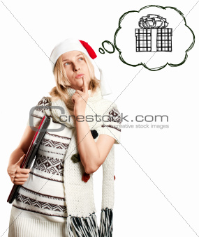 Woman Waiting For Christmas With Laptop