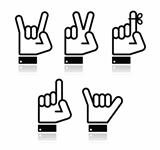 Hand vector gestures, signals and signs - victory, rock, point