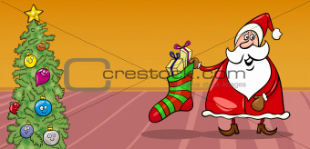 Santa and christmas sock cartoon card