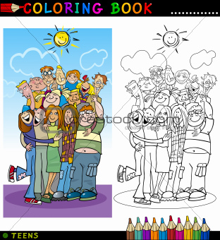 Happy Teenagers group for coloring
