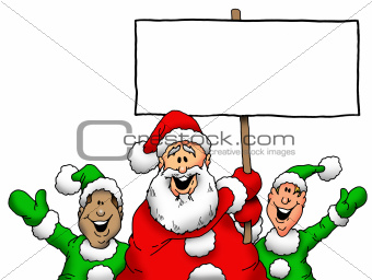 Santa and Elves With Blank Sign