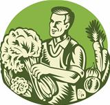 Organic Farmer Green Grocer Vegetable Retro
