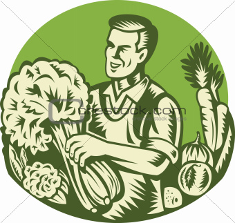 Organic Farmer Green Grocer Vegetable Retro
