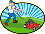 Lawn Mower Man Gardener Cartoon
