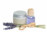 Lavender flowers and aroma oil with cream