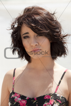 Gorgeous brunette at beach.