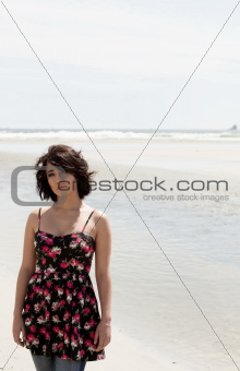 Gorgeous brunette at beach.