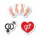Couple sex, making love icons as labels set