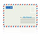 White  envelope with stamp. 