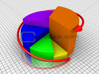 Growing diagram of a pie chart and arrow