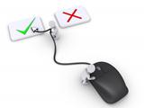 Two persons select right choice using mouse