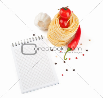 notebook for recipes, vegetables and pasta