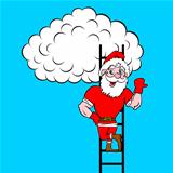 Santa Claus  coming up the stairs to cloud
